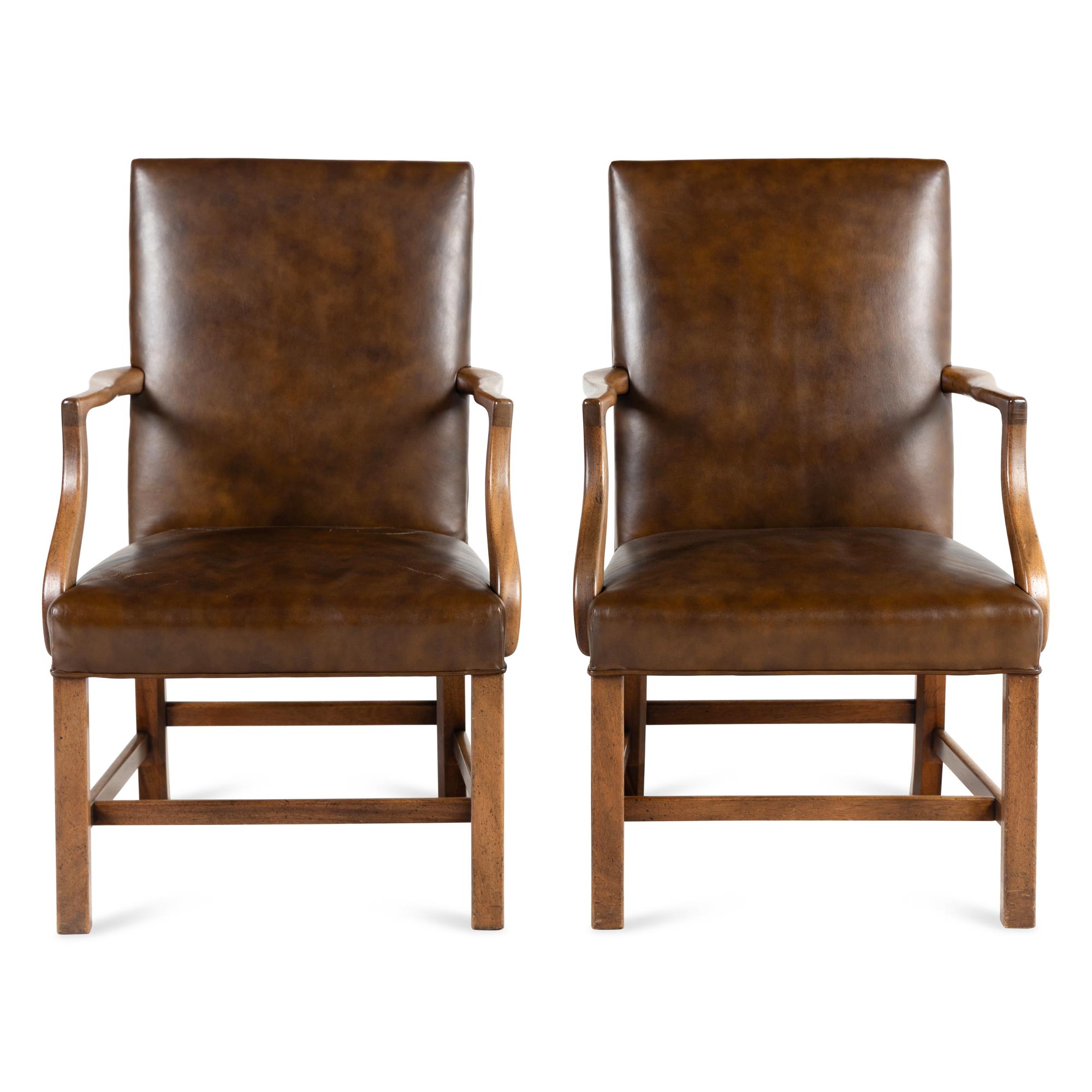 A Pair of George III Style Mahogany Library Chairs