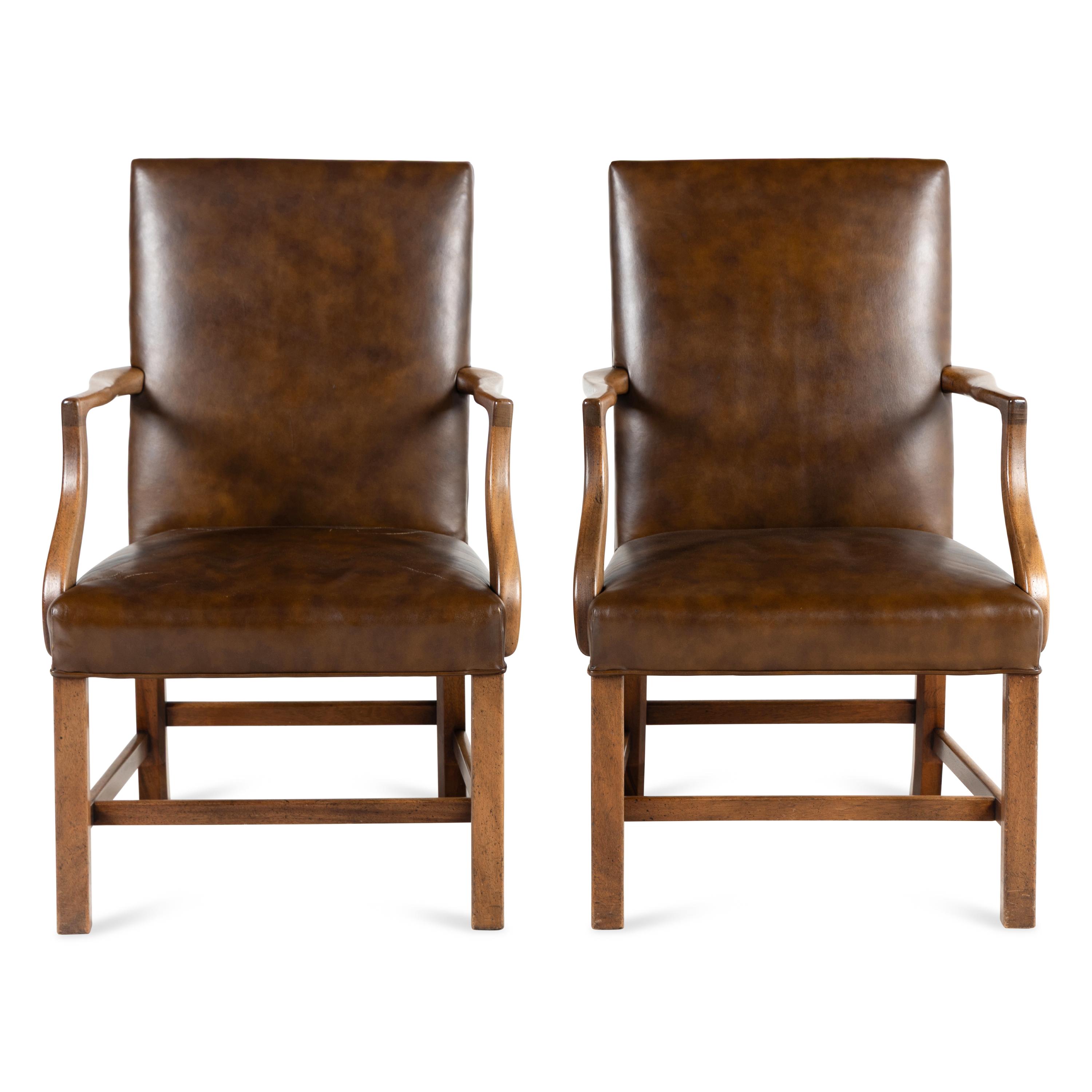 A Pair of George III Style Mahogany Library Chairs