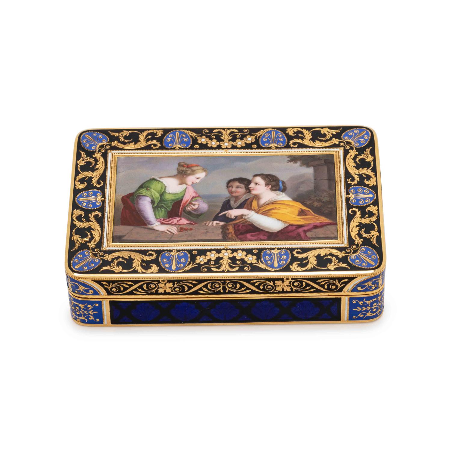 A Gold and Enamel Decorated Snuff Box