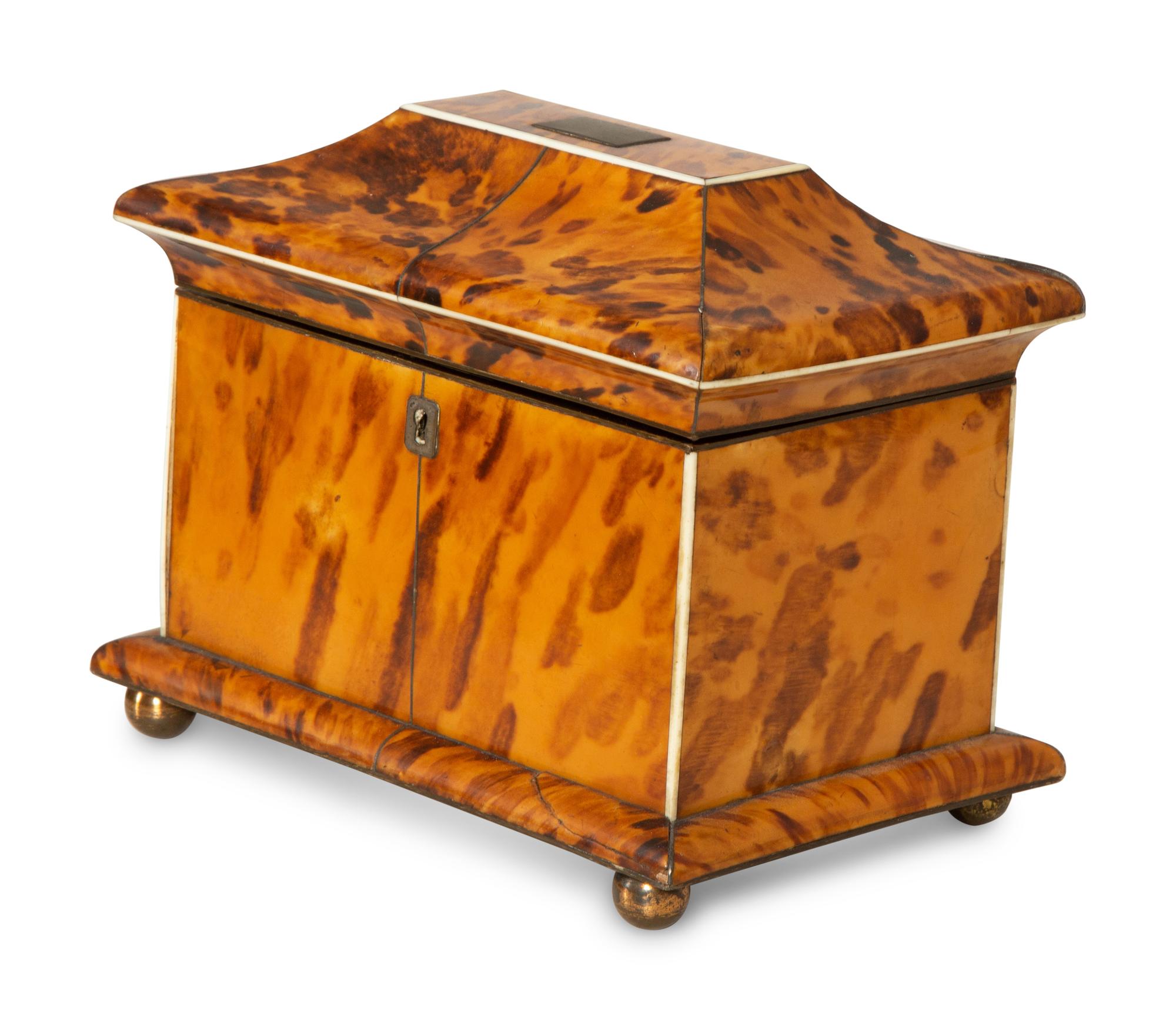 A Regency Tortoise Shell Veneered Tea Caddy