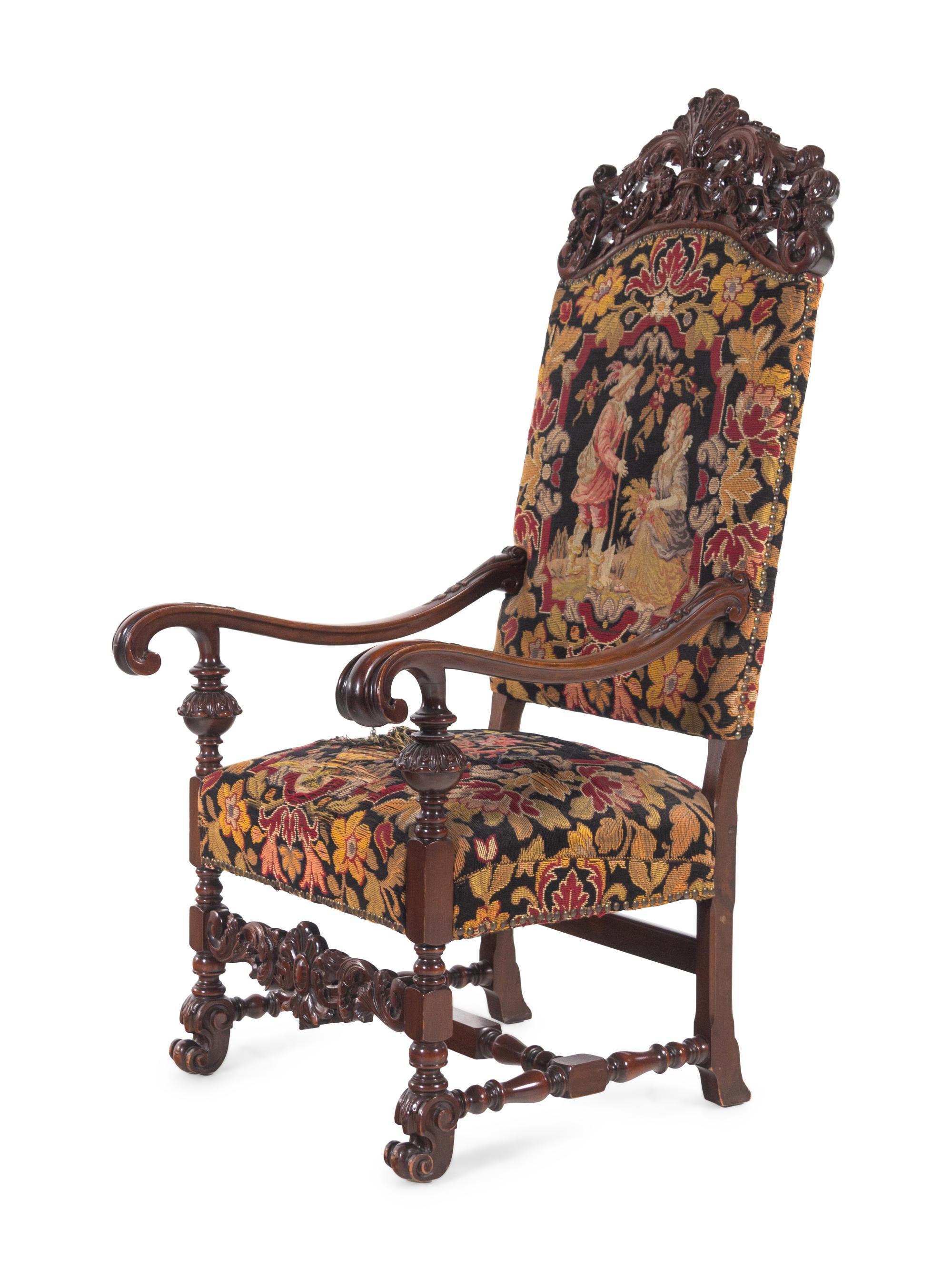 A William and Mary Style Carved Mahogany Armchair