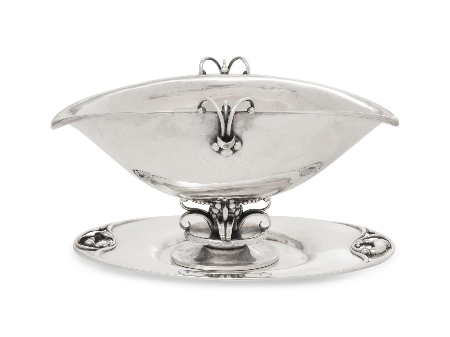 A Georg Jensen Silver Sauce Boat and Associated Underplate