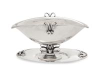 A Georg Jensen Silver Sauce Boat and Associated Underplate
