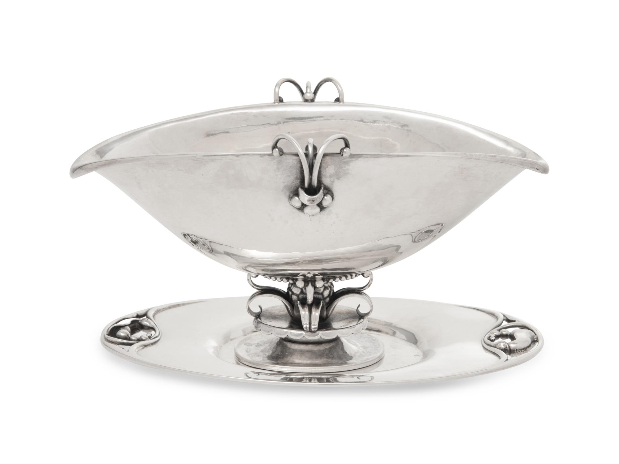 A Georg Jensen Silver Sauce Boat and Associated Underplate