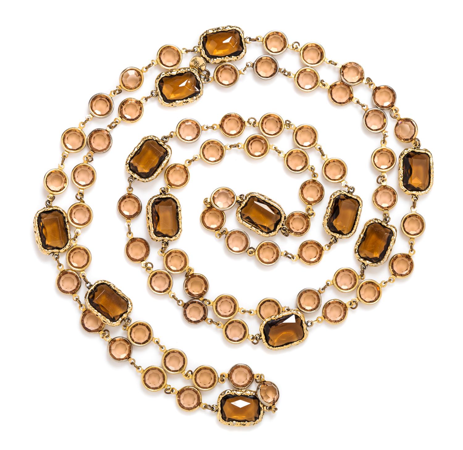 A Chanel Brown Crystal Chicklet Sautoir, 62" long.