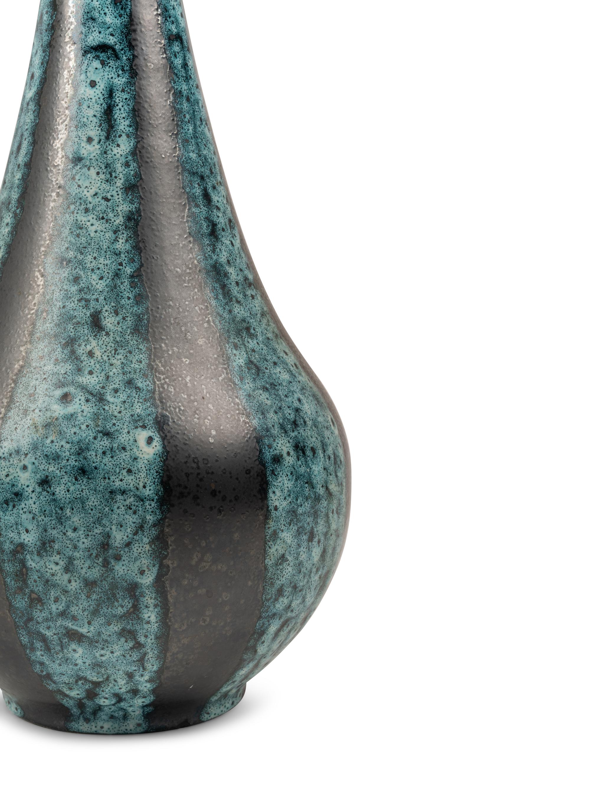 A Turquoise and Black Glazed Ceramic Table Lamp