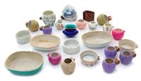 Twenty-Four Chinese Porcelain and Hardwood Bird Feeders Length of largest 4 1/4 inches. — 19TH-EARLY 20TH CENTURY