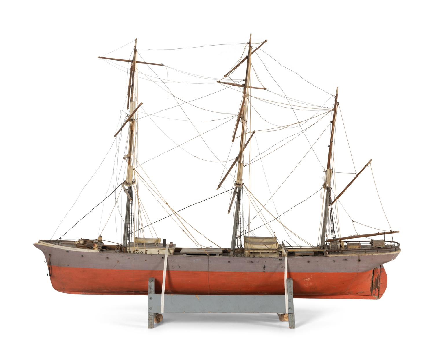 A Carved and Painted Wood Three-Mast Ship Model