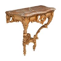 An Italian Carved Walnut Marble Top Console d'Applique