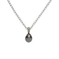 Cultured Gray Pearl, Diamond, and Platinum Pendant with Sterling Silver Chain