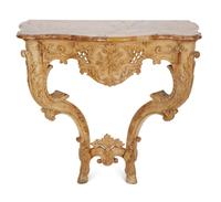 A Pair of Régence Carved Beechwood Marble-Top Console Tables