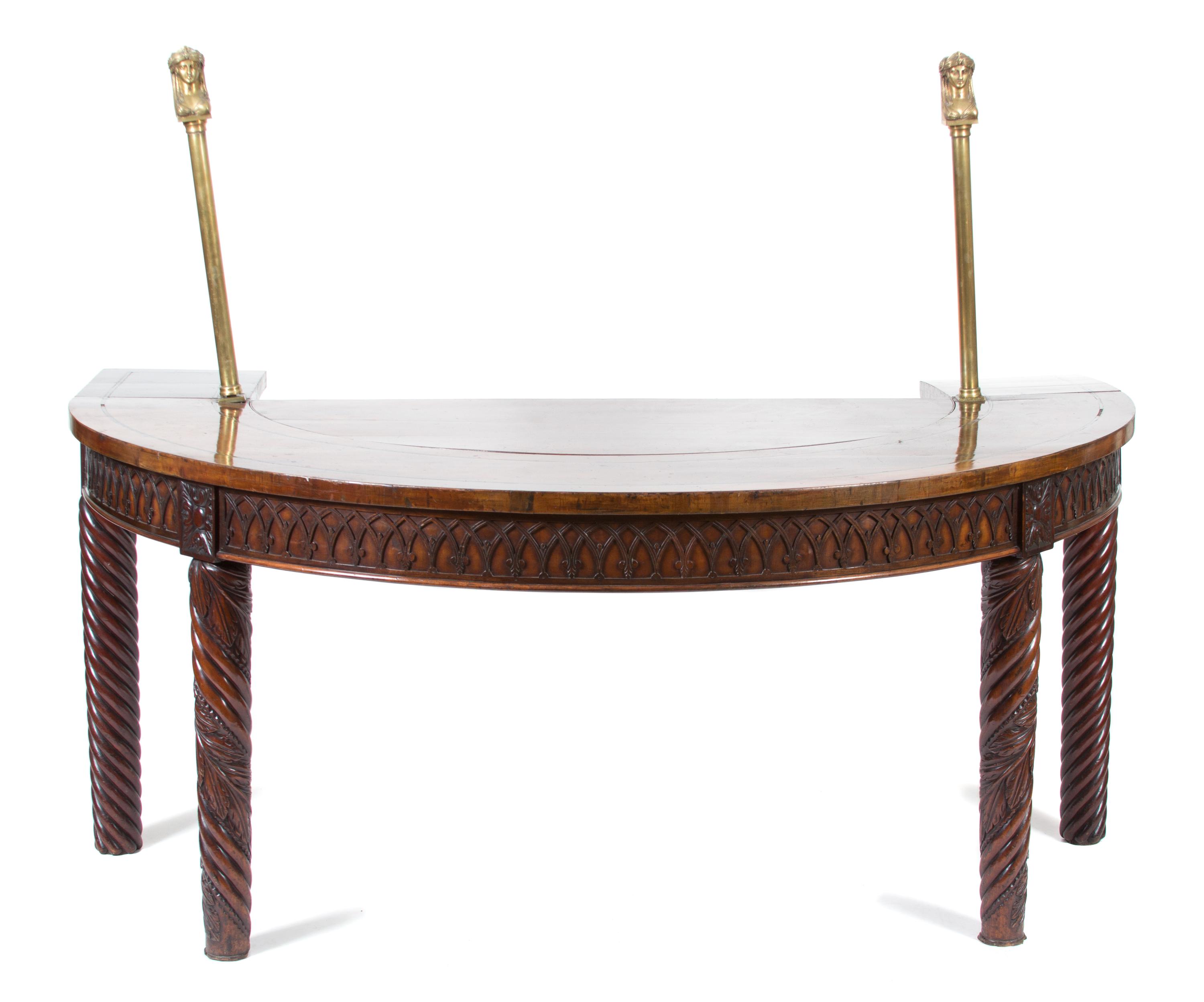 A William IV Style Carved Mahogany and Brass Hunt Board Height 31 1/2 (overall 56) x width 72 x depth 36 inches. — 19TH CENTURY