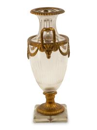 A Pair of French Empire Style Gilt-Metal Mounted Glass Vases — 20th Century