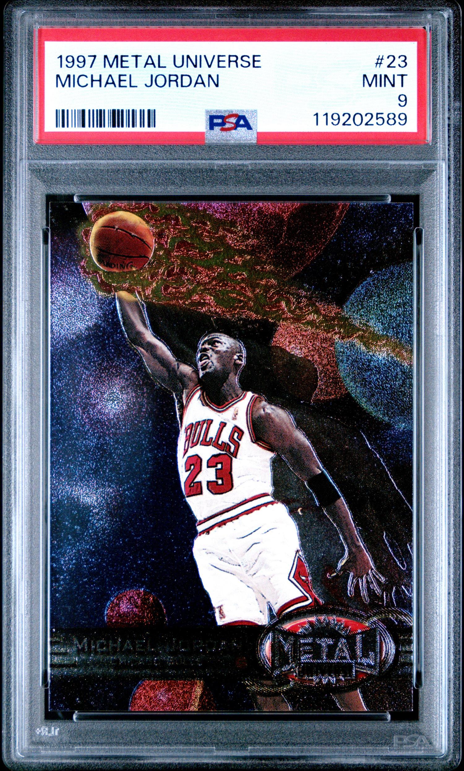 A 1997 Metal Universe Michael Jordan Basketball Card No. 23 (PSA 9 MINT)