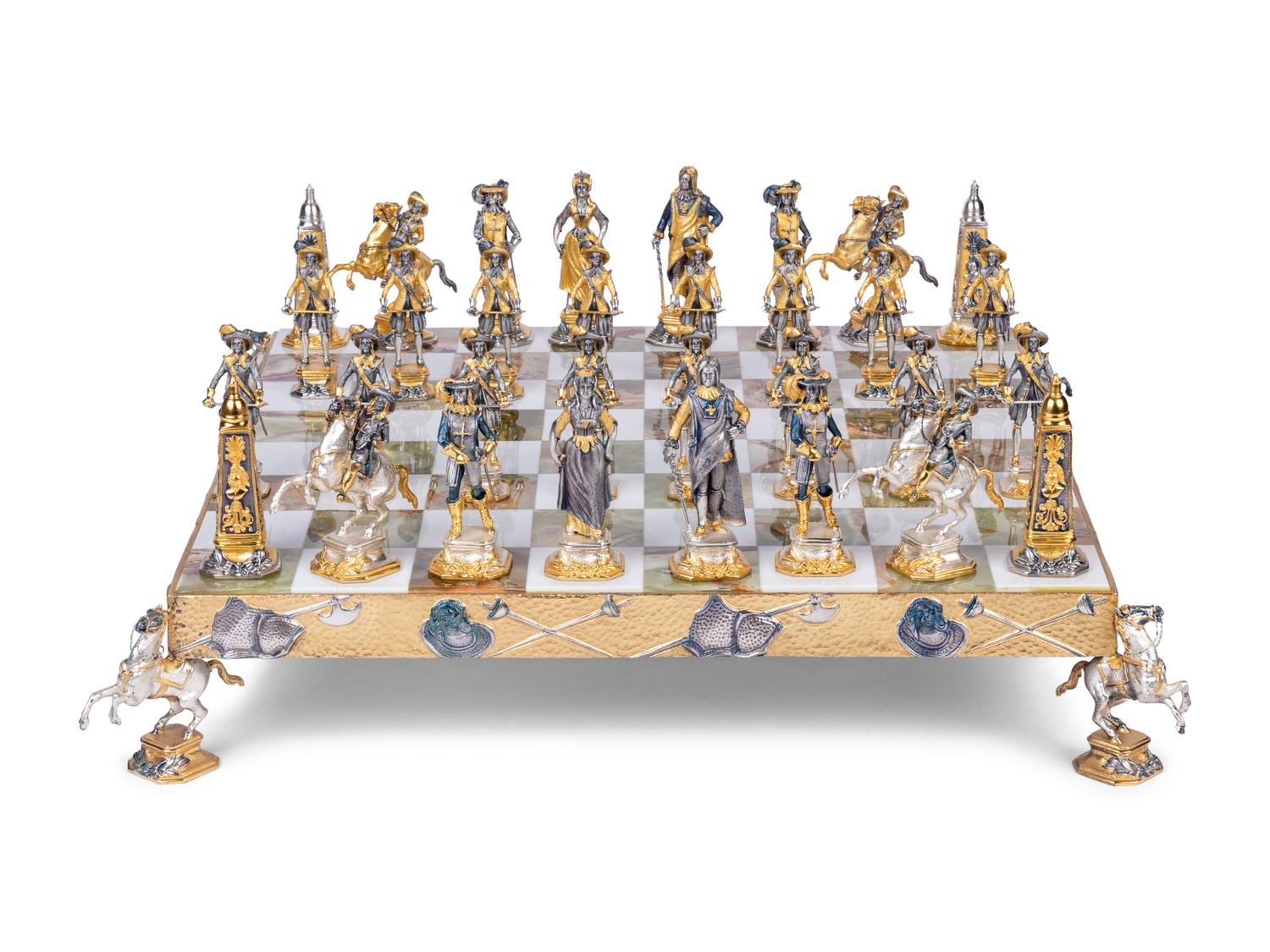 A Piero Benzoni Silver- and Gold-Plated Cast Bronze Chess Set