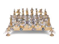 A Piero Benzoni Silver- and Gold-Plated Cast Bronze Chess Set