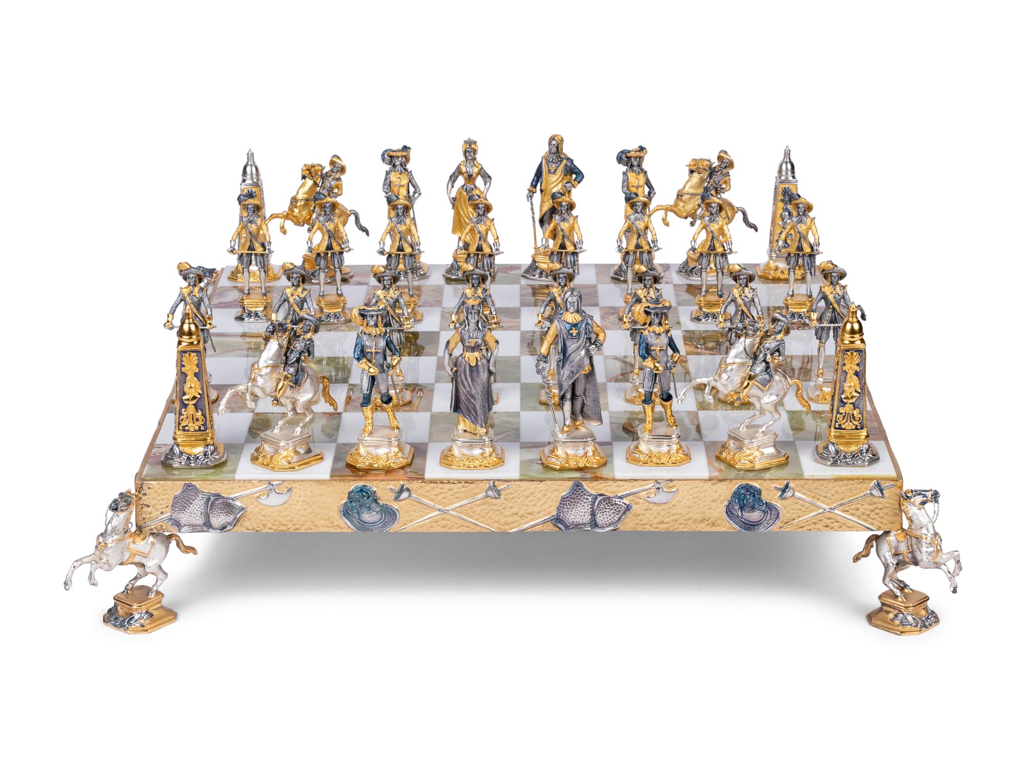 A Piero Benzoni Silver- and Gold-Plated Cast Bronze Chess Set