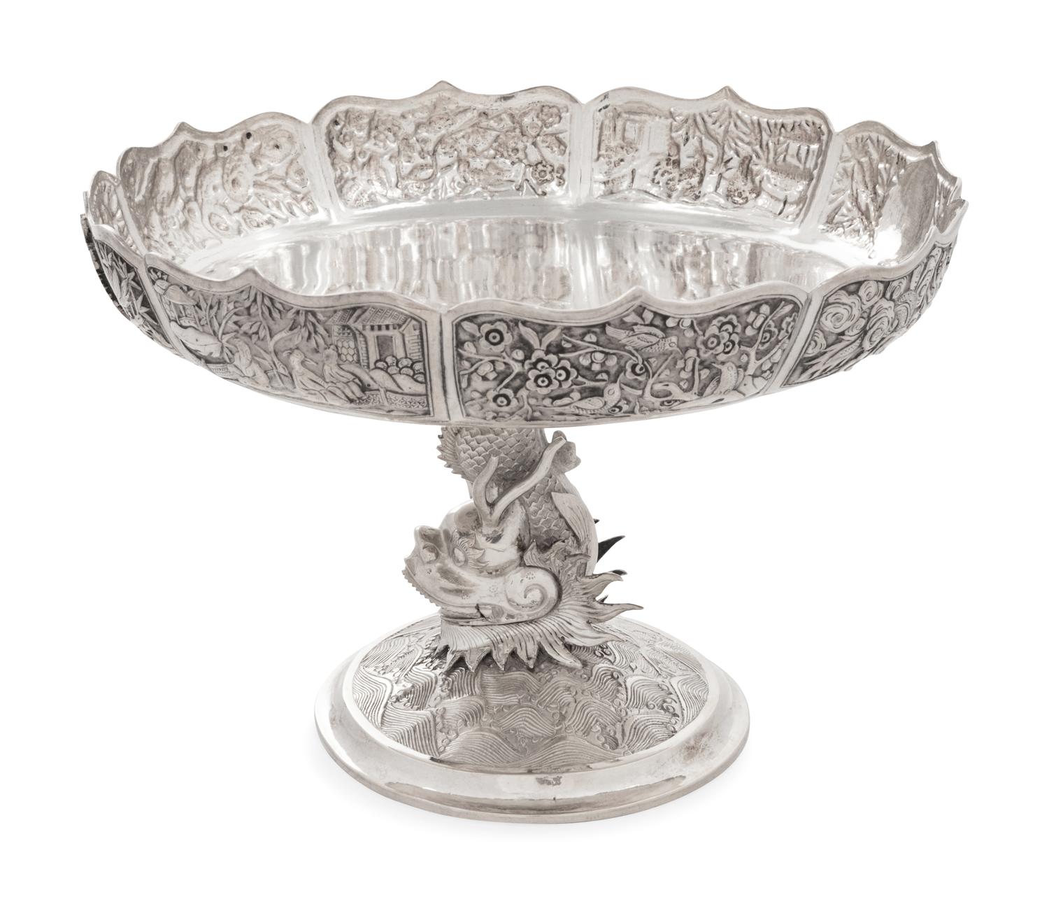 A Chinese Export Silver Stem Plate