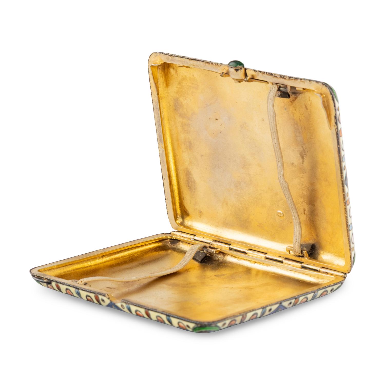 A Russian En Plein Enamel and Silver Cigarette Case