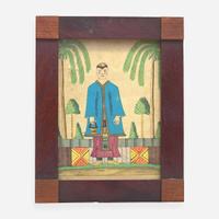 A rare Schwenkfelder drawing: A Gentleman in Chinese attire, circa 1830 Attributed to the Exotic Scenery Artist, Montgomery County, PA, circa 1830