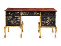 An English Giltwood and Lacquer-Inset Pedestal Desk