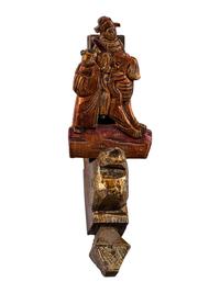 A Group of Chinese Gilt and Red Lacquered Wood Fragments