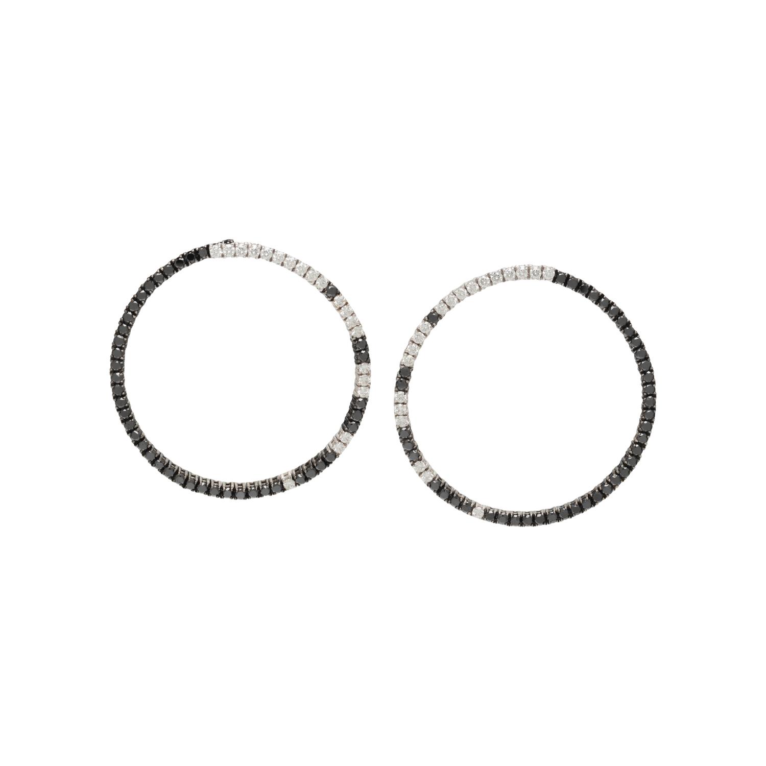 BLACK DIAMOND AND DIAMOND HOOP EARRINGS
