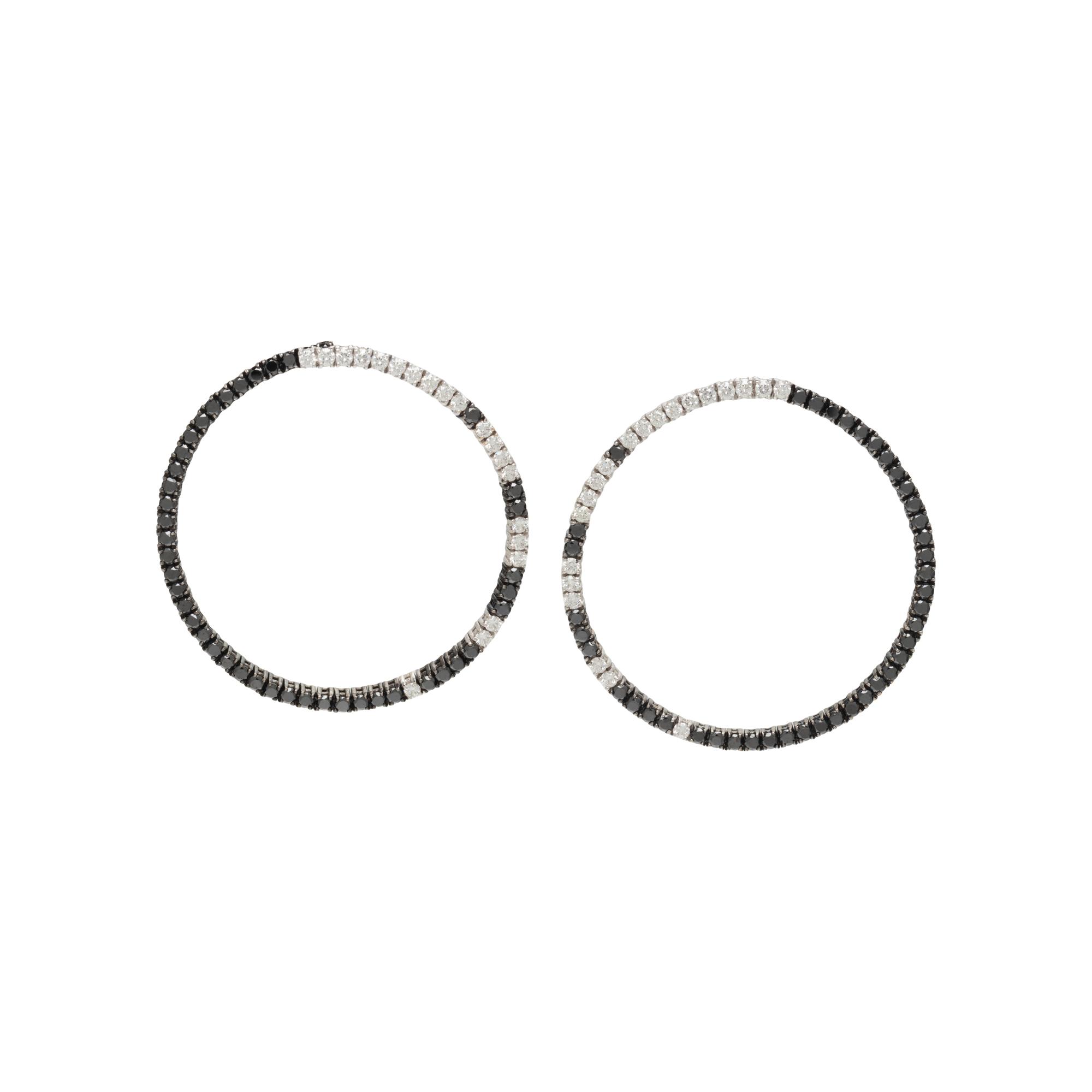 BLACK DIAMOND AND DIAMOND HOOP EARRINGS