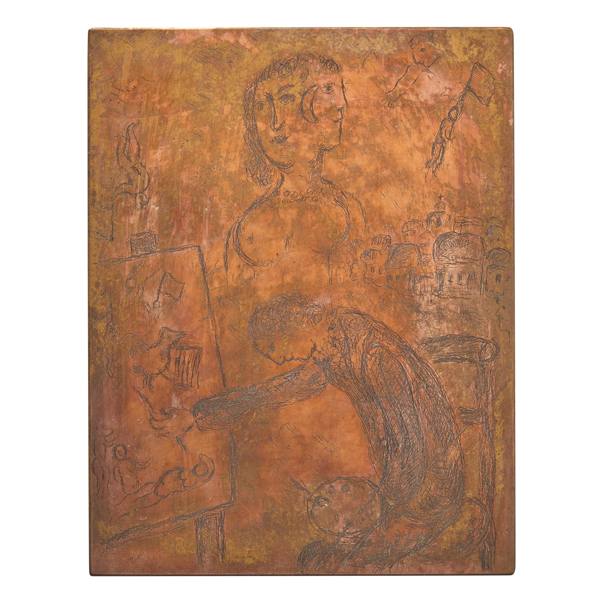 Marc Chagall (Belarusian/French, 1887–1985) — Original Copper Plate for Le Peintre (from Songes ), 1981