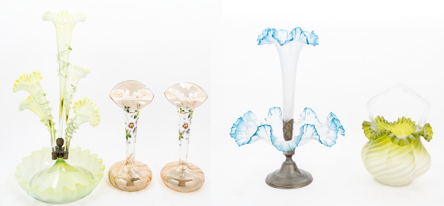 Five Victorian Glass Articles Height of tallest 18 1/2 inches. — 19TH/20TH CENTURY