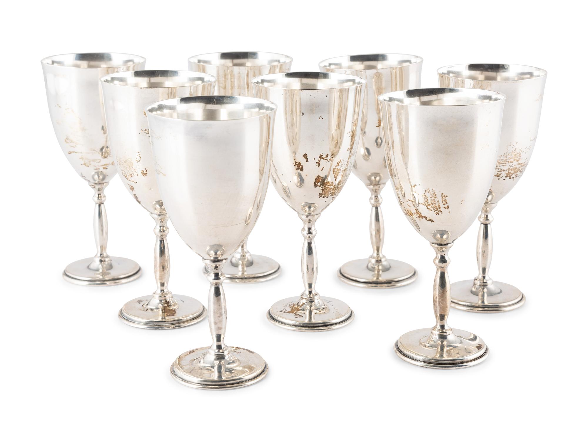 Eight Mexican Silver Goblets