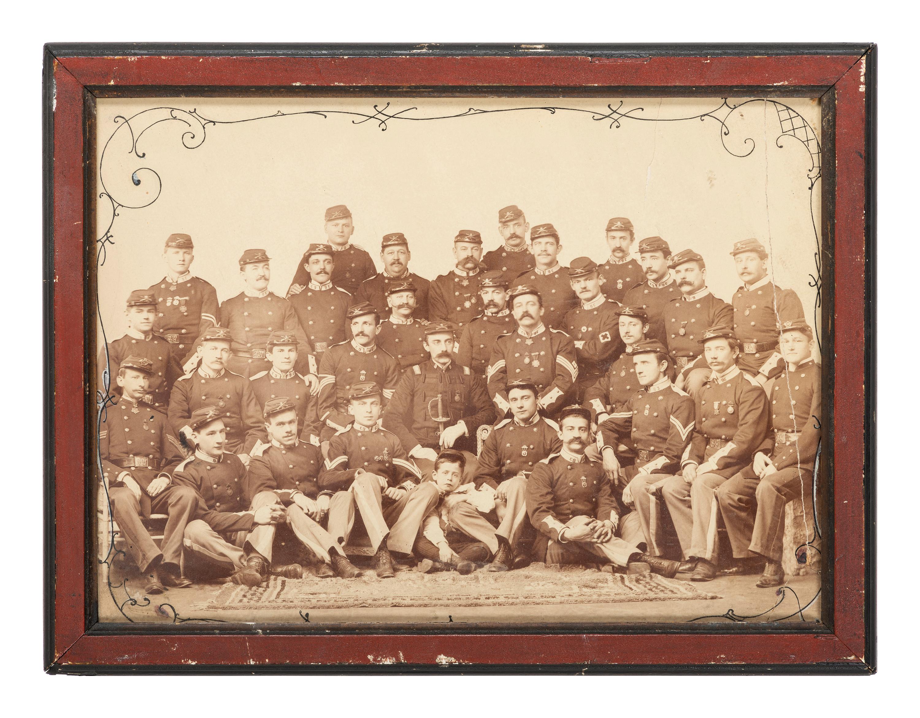 [LATE INDIAN WARS]. Studio portrait of Company E, 9th New York National Guard or Militia. [New York?]: ca 1885-1900.