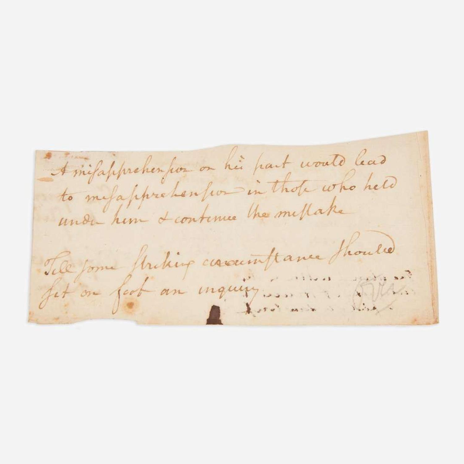 [Americana] Hamilton, Alexander, and James Alexander Hamilton Fragment of Autograph Notes