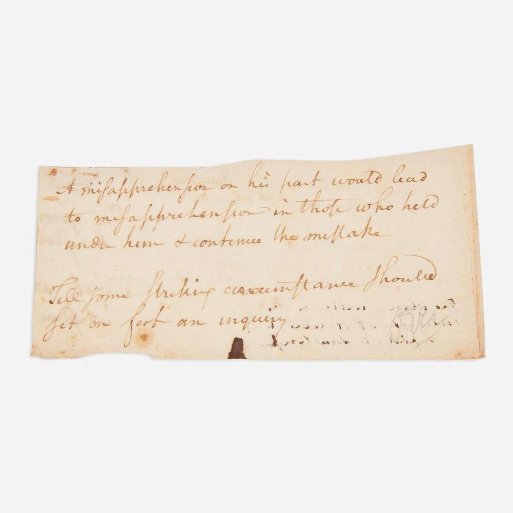 [Americana] Hamilton, Alexander, and James Alexander Hamilton Fragment of Autograph Notes