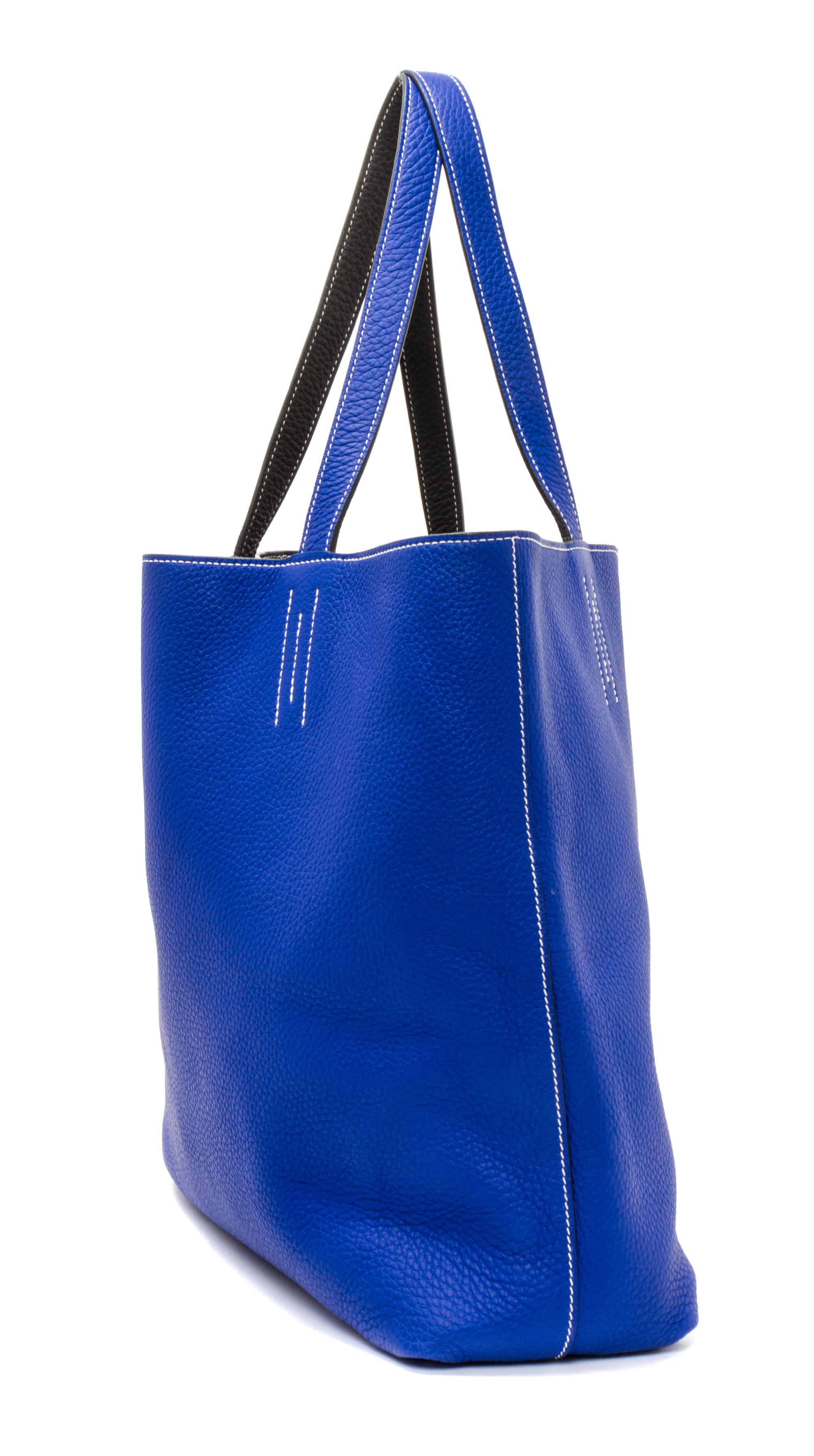 An Hermes Graphite/Bleu Electric 45cm Taurillon Clemence Double Sens Tote, 17.5" x 15.5" x 5".