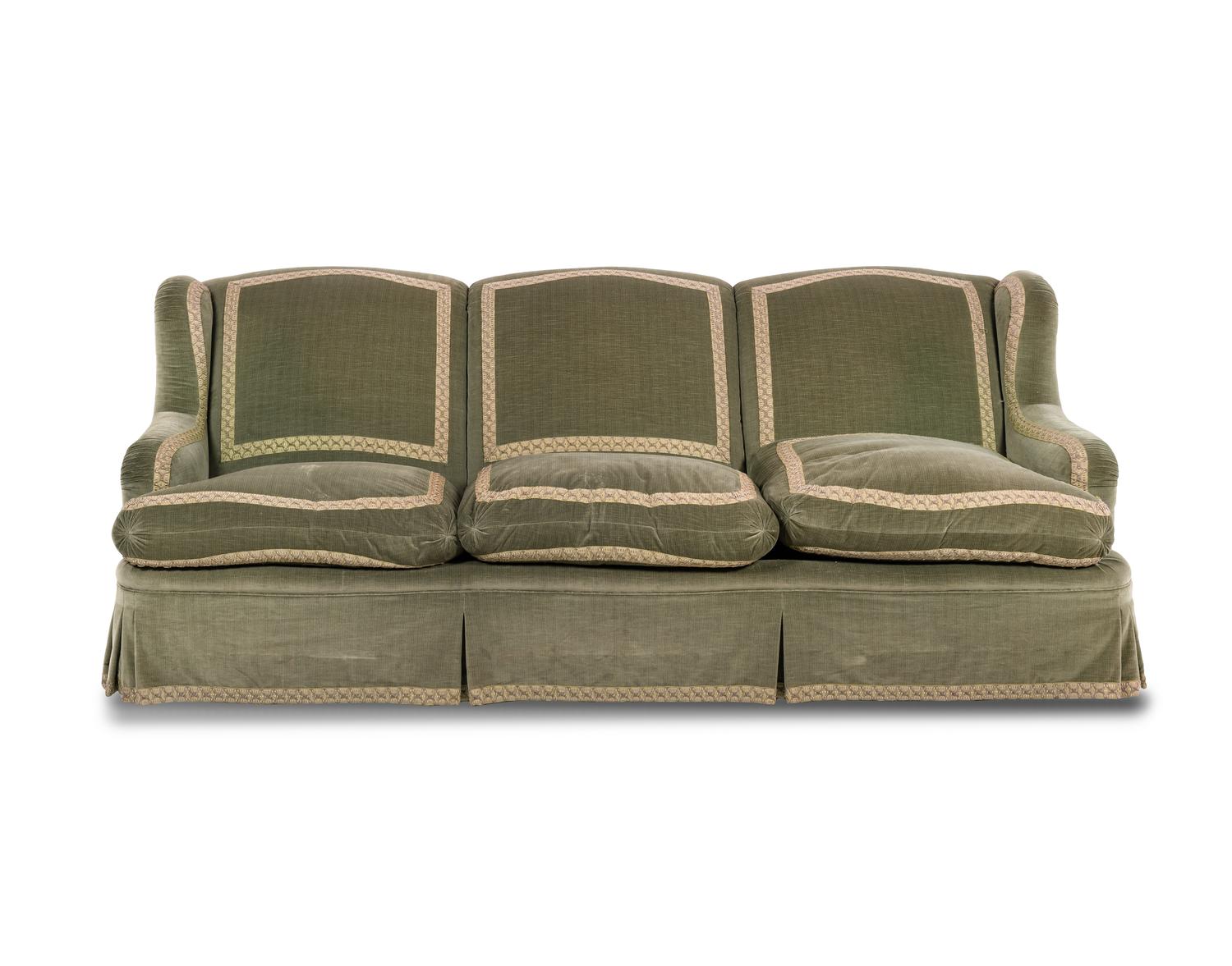A Custom Velvet Upholstered Three-Seat Sofa