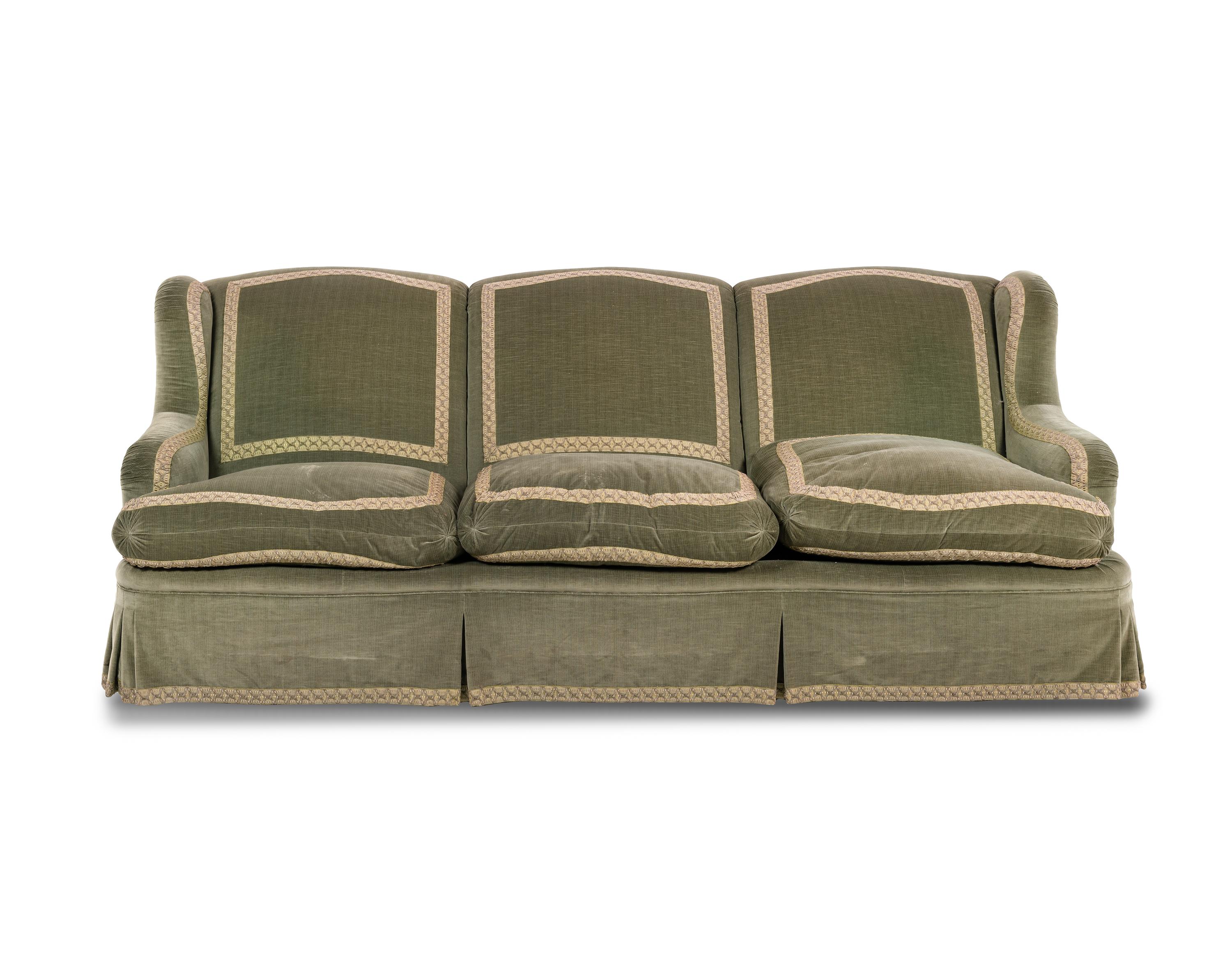 A Custom Velvet Upholstered Three-Seat Sofa