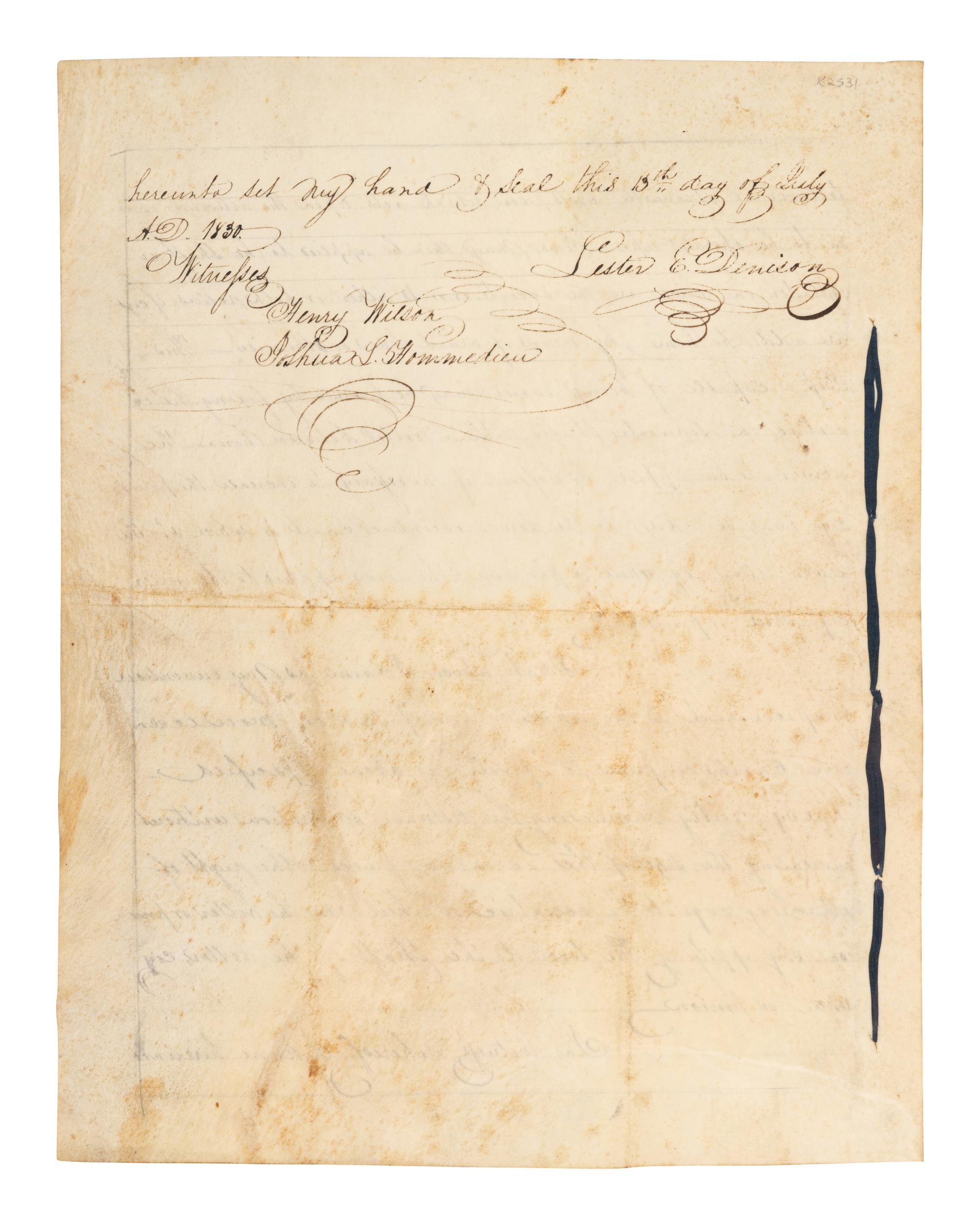 JACKSON, Andrew (1767-1845). Partly printed document signed ("Andrew Jackson"), as President, countersigned by Martin VAN BUREN (1782-1862) as Secretary of State, and J. MacPherson Berrien as Attorney General. 1 October 1830.