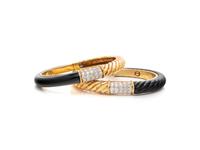 PAIR OF YELLOW GOLD, DIAMOND AND ONYX BANGLE BRACELETS
