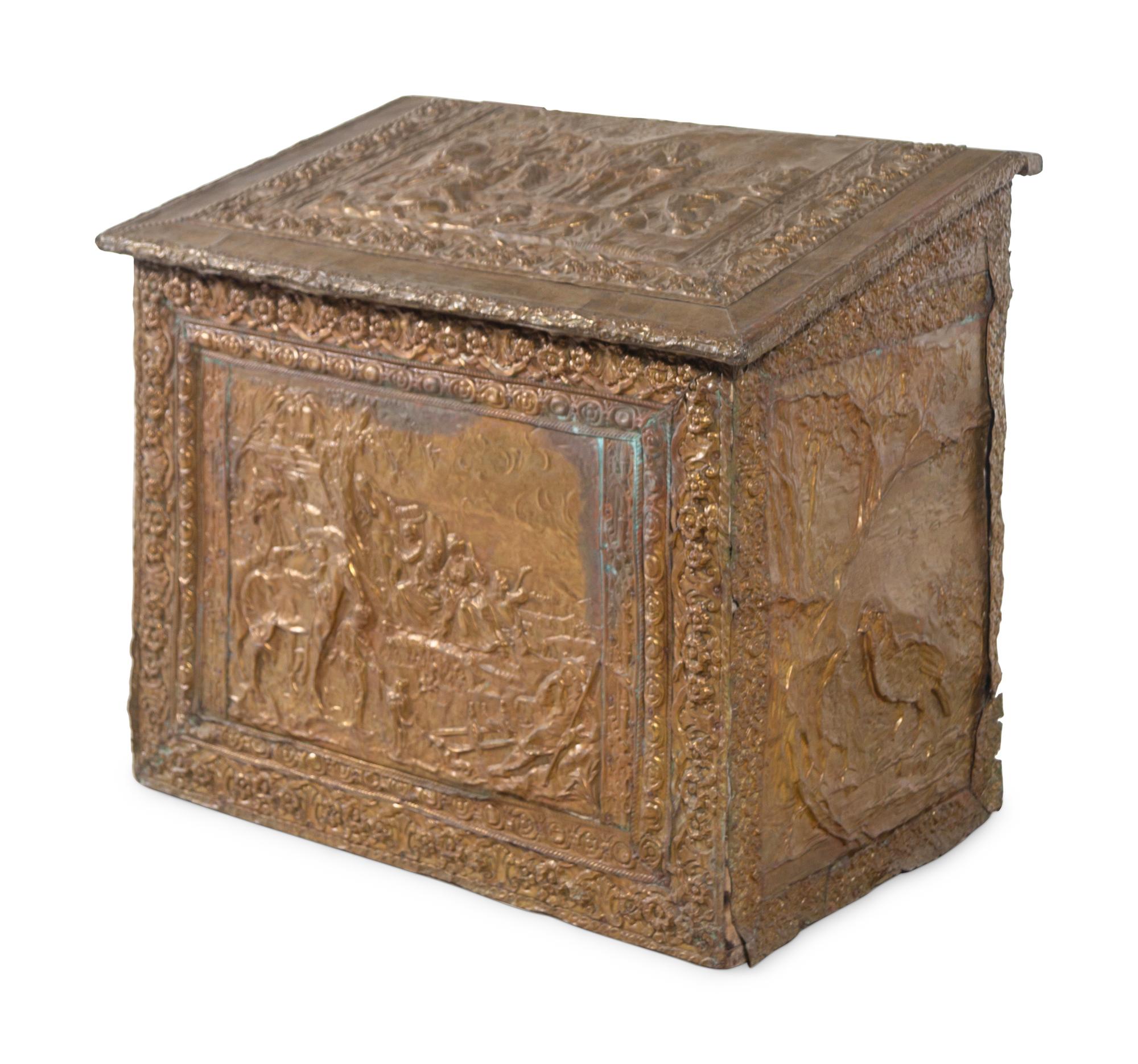 A Victorian Brass Kindling Box