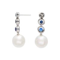 CULTURED SOUTH SEA PEARL, DIAMOND AND SAPPHIRE EARRINGS
