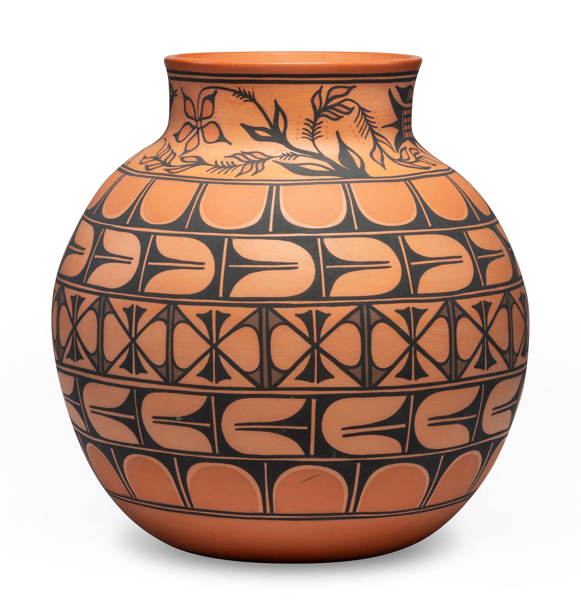 Polychrome Redware Pottery Storage Jar