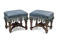A Pair of Louis XIV Style Silvered Wood Stools