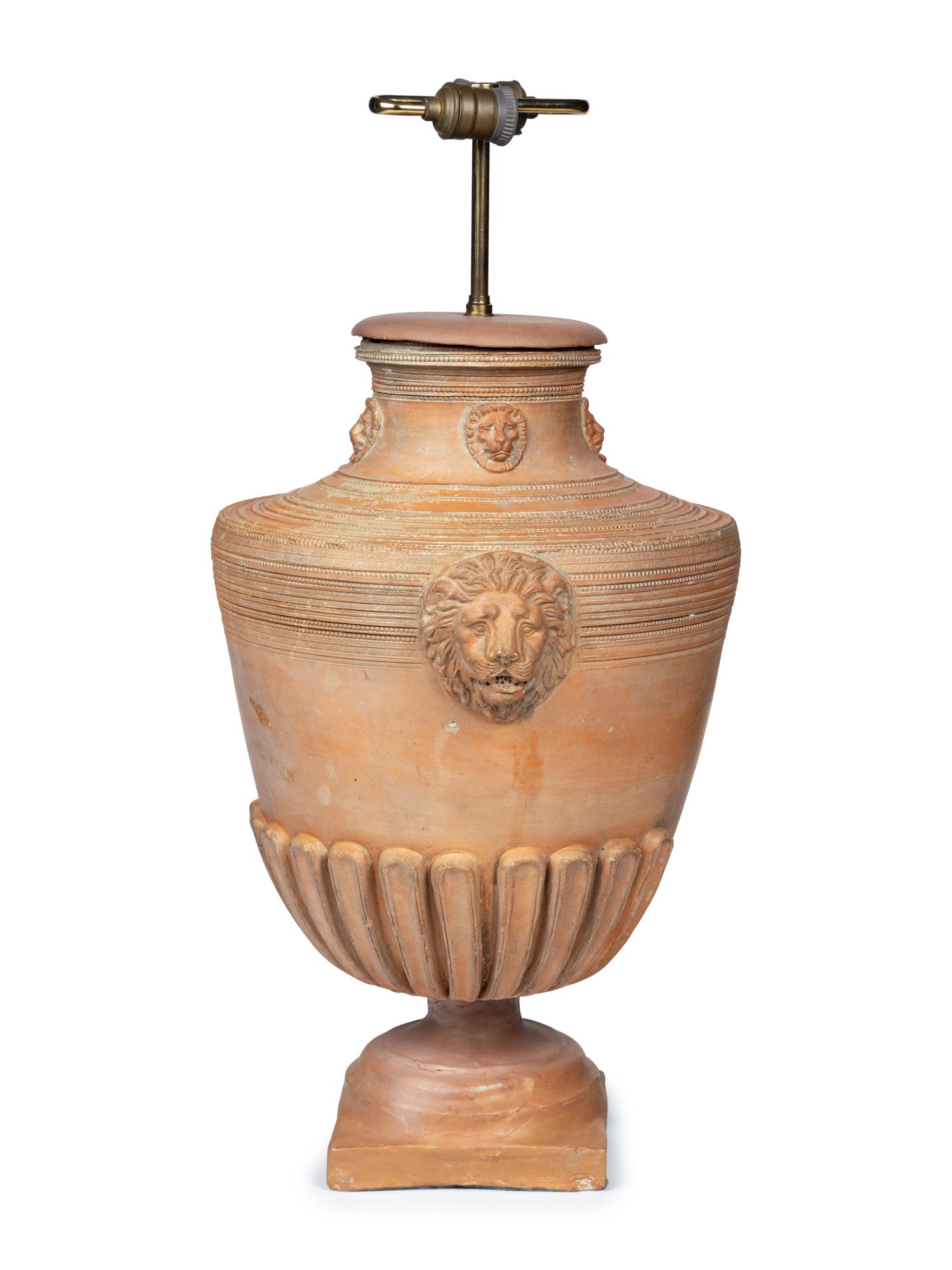 A Terra Cotta Baluster-Form Urn Mounted as a Lamp