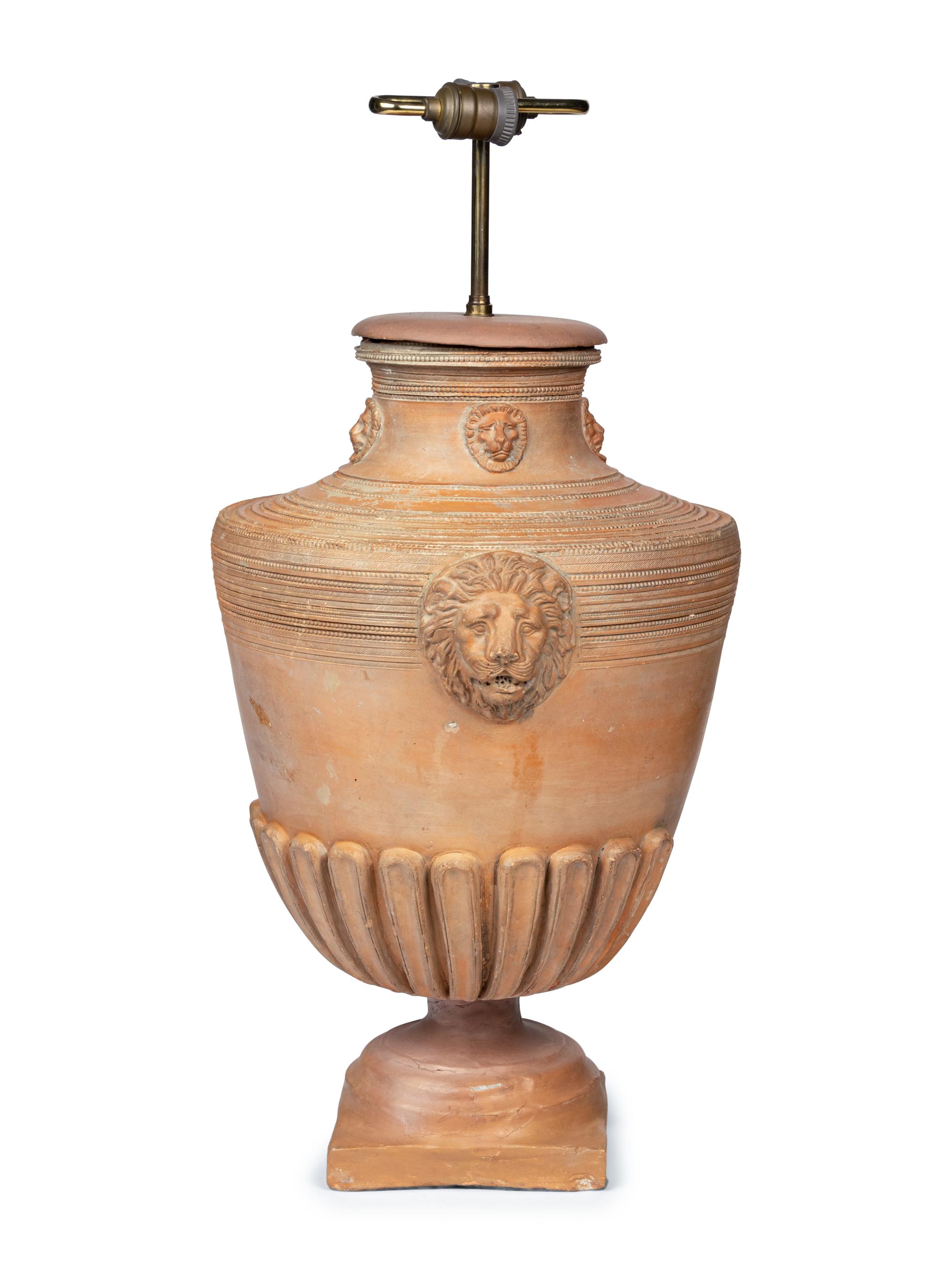 A Terra Cotta Baluster-Form Urn Mounted as a Lamp