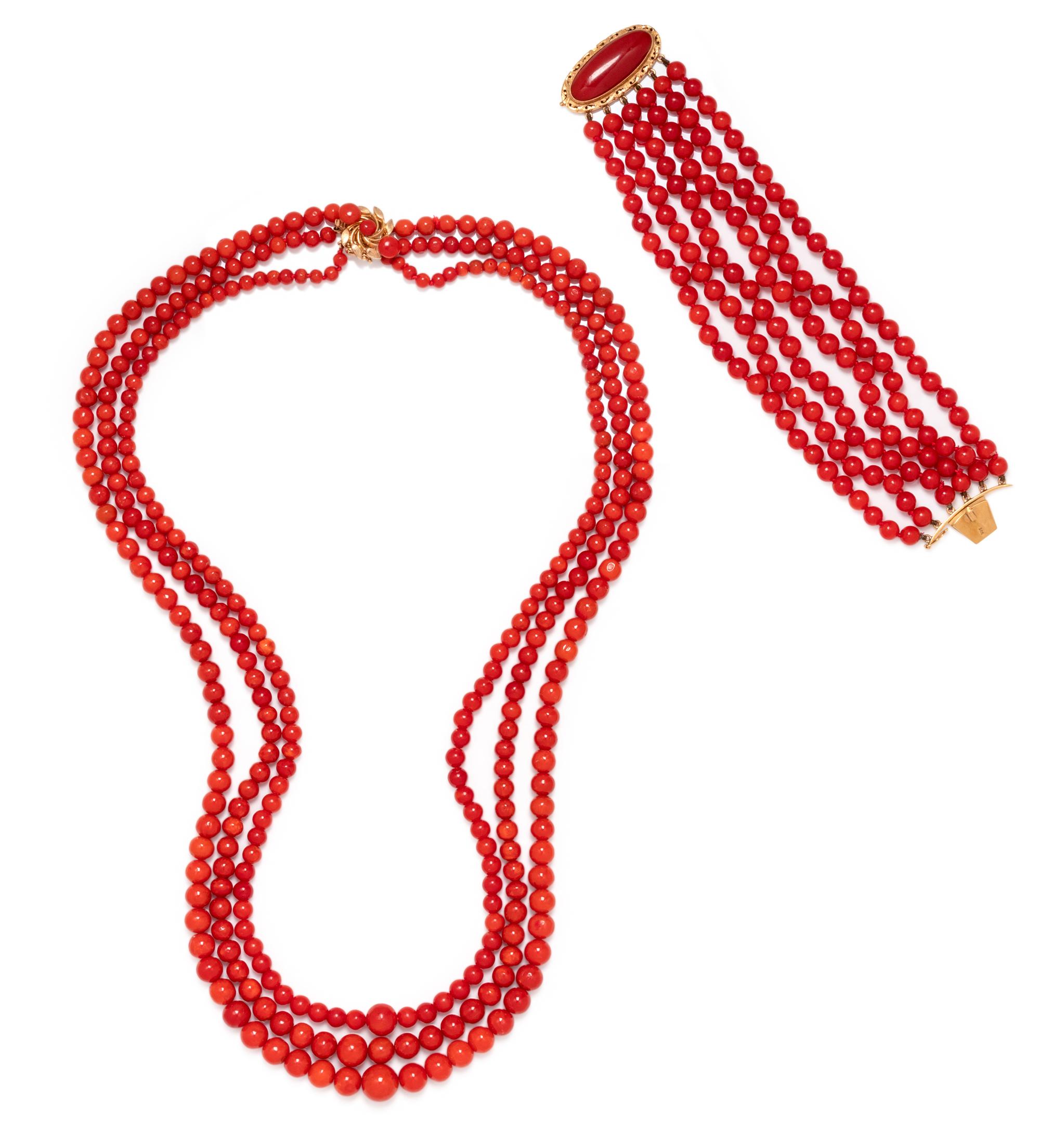 COLLECTION OF CORAL BEAD JEWELRY