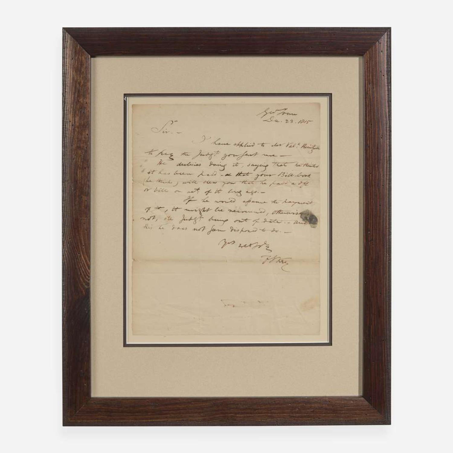 [Americana] Key, Francis Scott Autograph Letter, signed