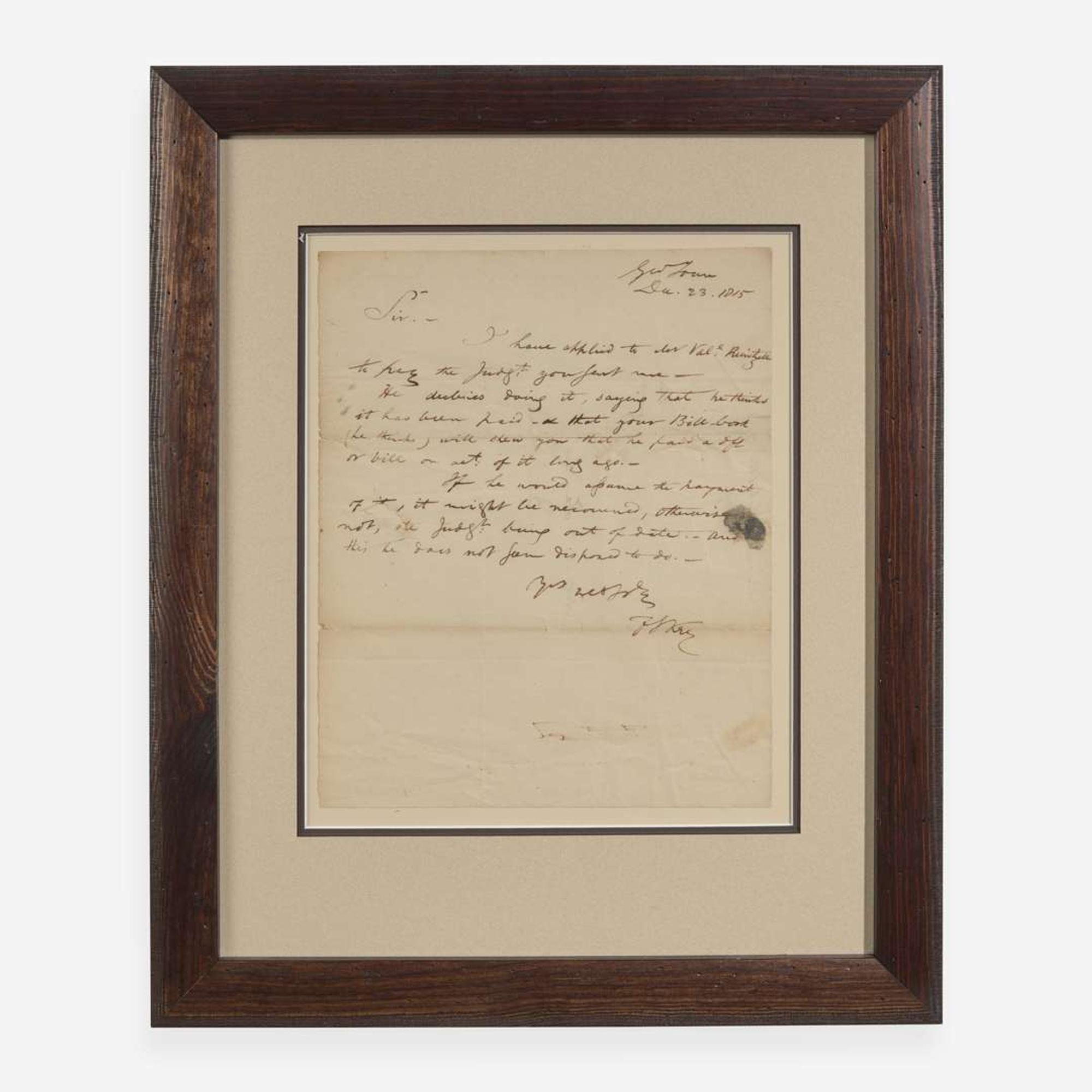 [Americana] Key, Francis Scott Autograph Letter, signed