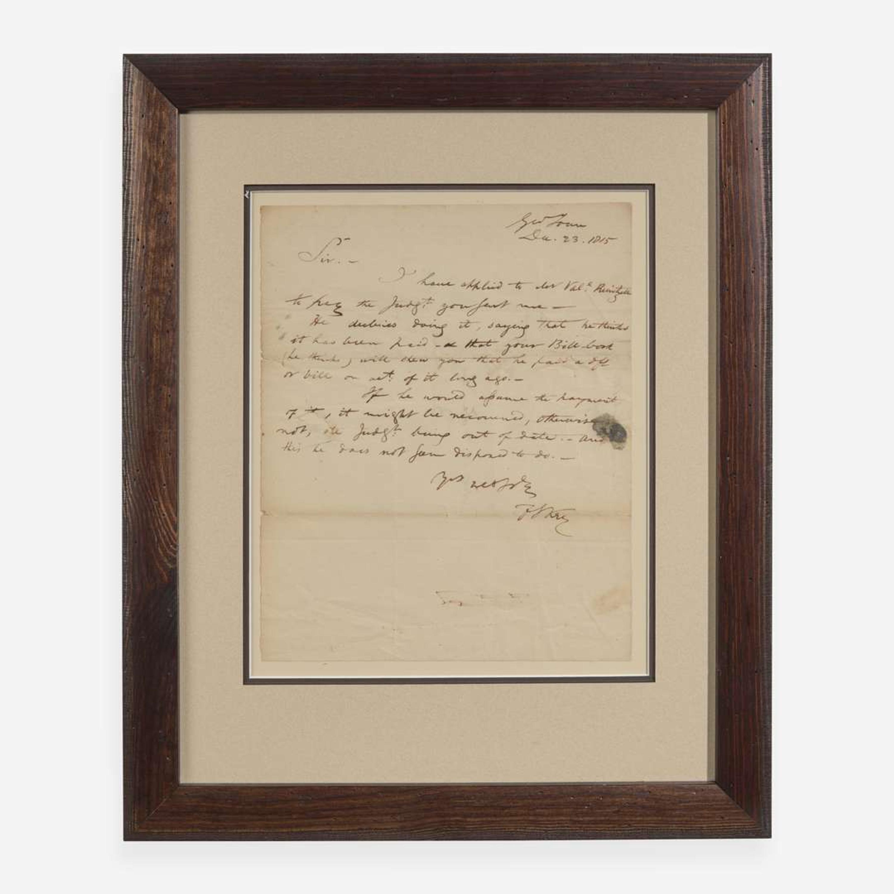 [Americana] Key, Francis Scott Autograph Letter, signed