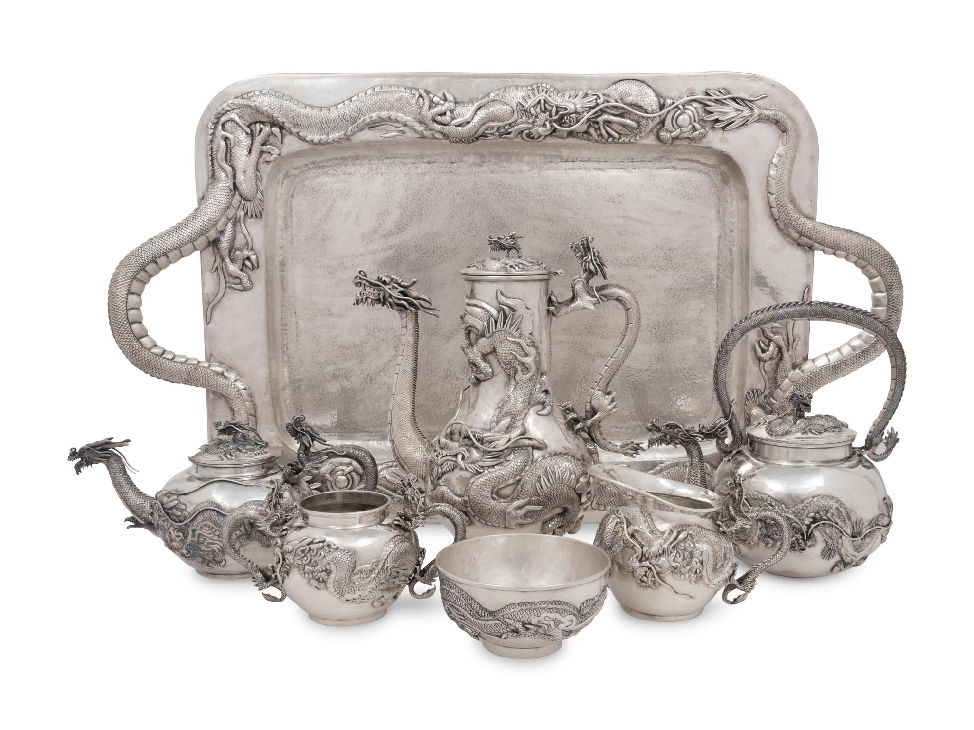 A Japanese Silver Seven-Piece Tea and Coffee Service